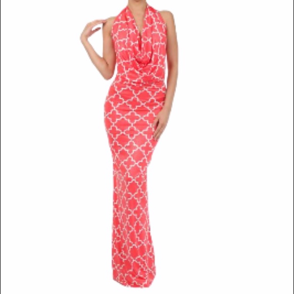 Coral Long Sleeve Multi Way Reversible Maxi Dress